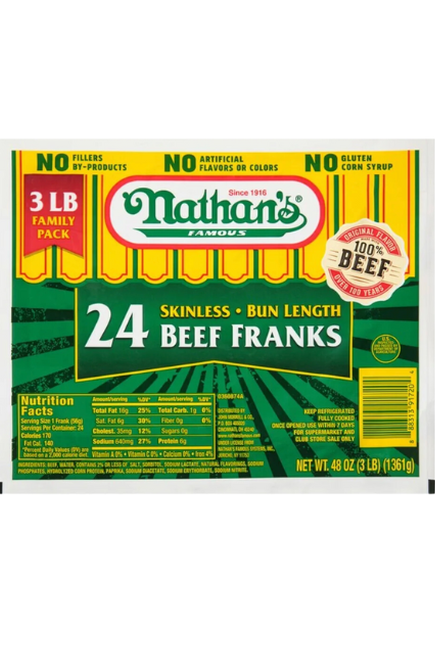 Nathan's Bun Length All beef 24ct