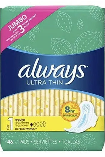 Always Ultra Thin Regular Pads w/ Wings, 46ct