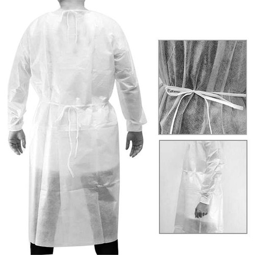 Medical Grade Disposable white Isolation Gowns, 10/Pk