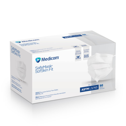 SafeMask SofSkin Fit Procedure Earloop Face Masks with Chin Fit, ASTM Level 3, 50/Box