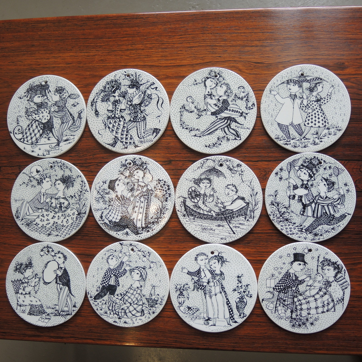 Complete Set of 12 Vintage Nymolle Bjorn Wiinblad Birth Plaques -Sold