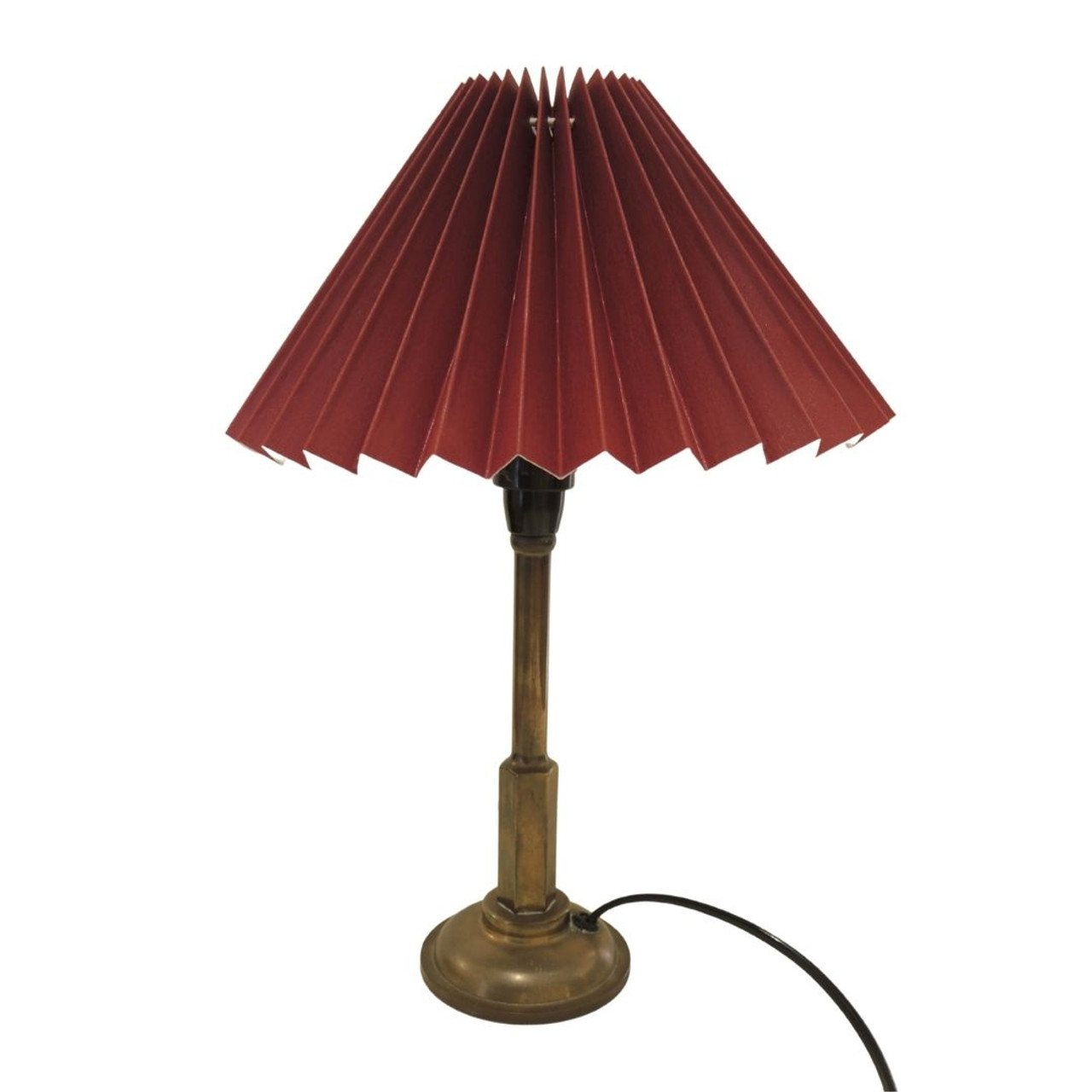 Small Vintage Brass Table or Bedside Lamp with Pleated Shade - In