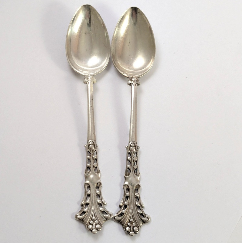 Antique sterling silver Art Nouveau design teaspoons JJ Nowell