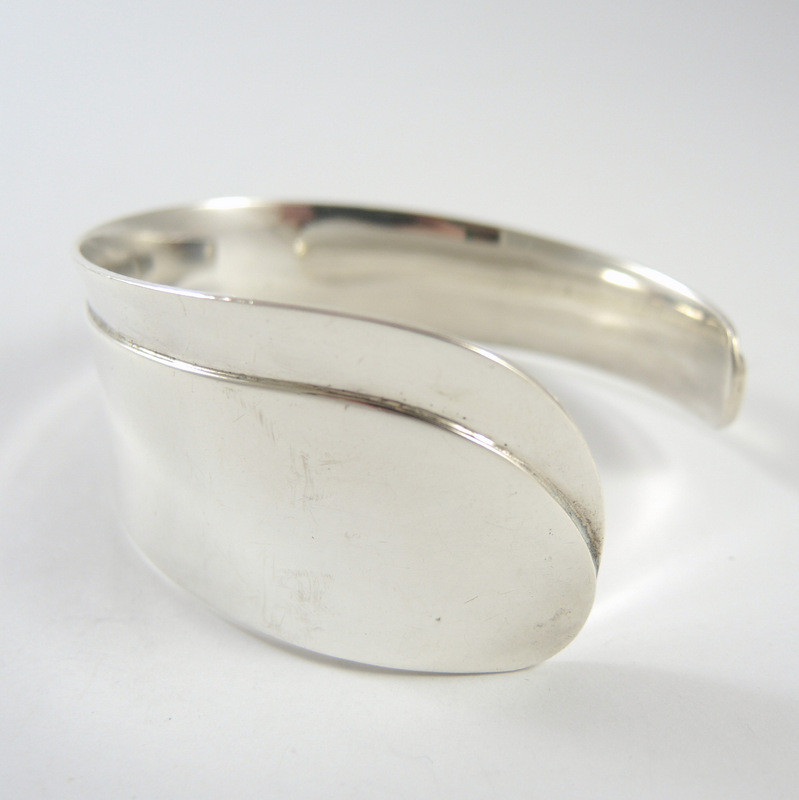 Vintage Heavy Modernist Sterling Silver Cuff Bangle Bracelet 62gms