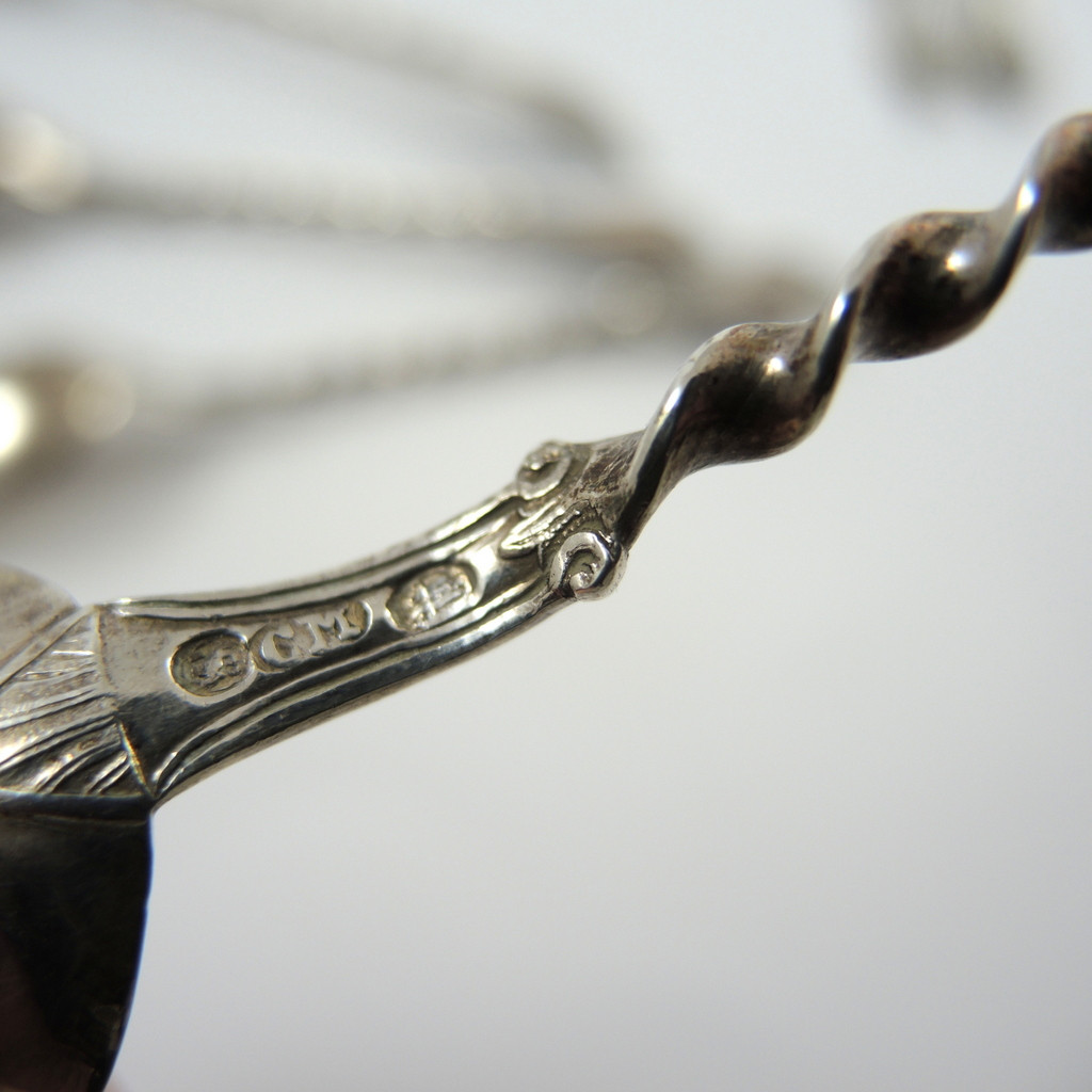6 Antique 830S Solid silver Danish Teaspoons Twist Handles C