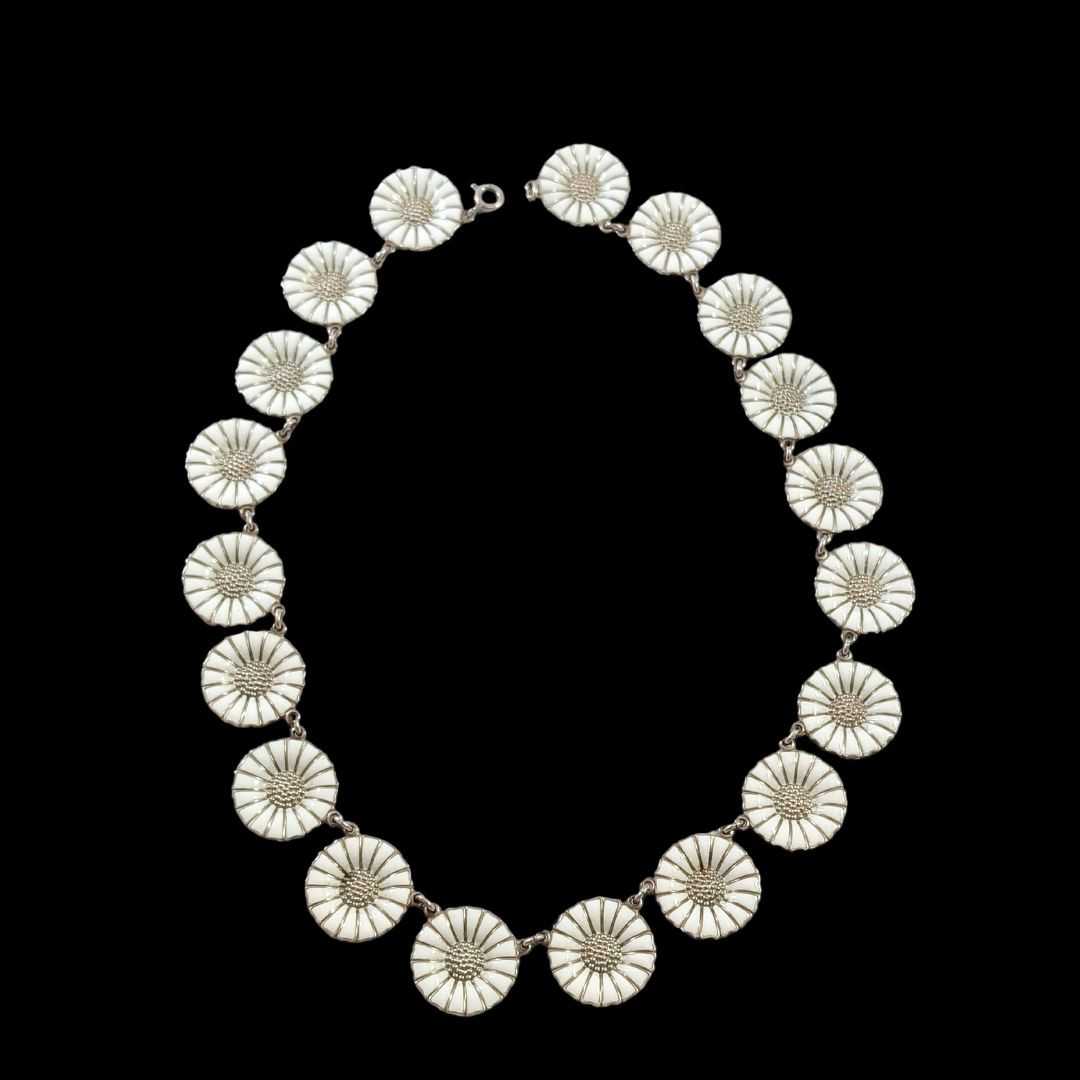 Retired Danish Georg Jensen Sterling Silver White Enamel 18mm - Main Image