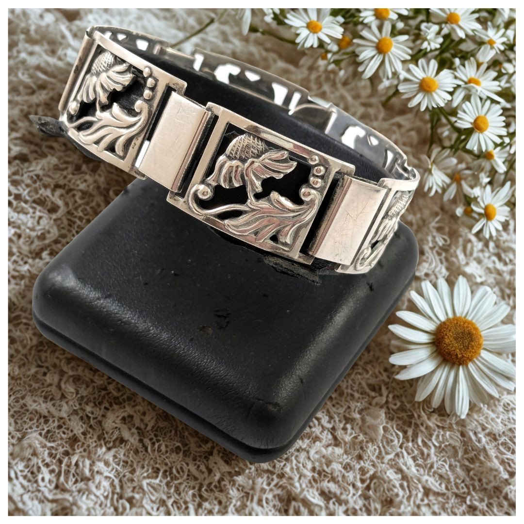 Vintage Danish 830S Silver Daisy Bracelet Thor Selzer Madsen - In