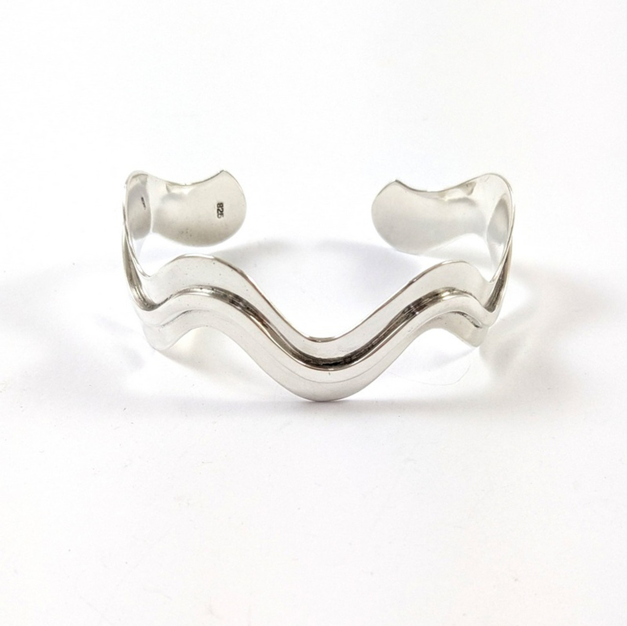 アクセサリー Vintage Silver Wide Wave Caff Bangle 925 925 Sterling Silver Vintage Modernist Wavy Bangle Bracelet 7