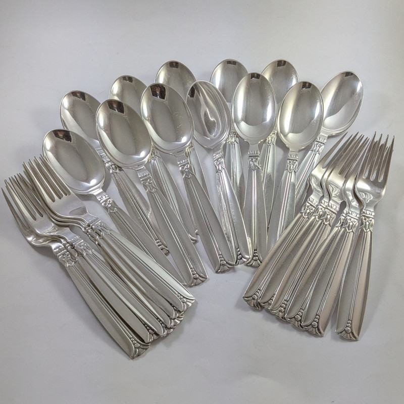 24pce Vintage Danish Silver Plate Fork & Spoon Cutlery Set Major S