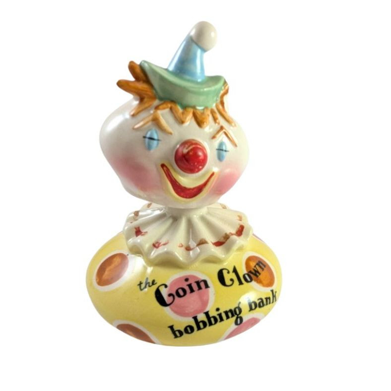 Vintage Howard Holt Bobbing Head Clown Money Box Made in Japan -In