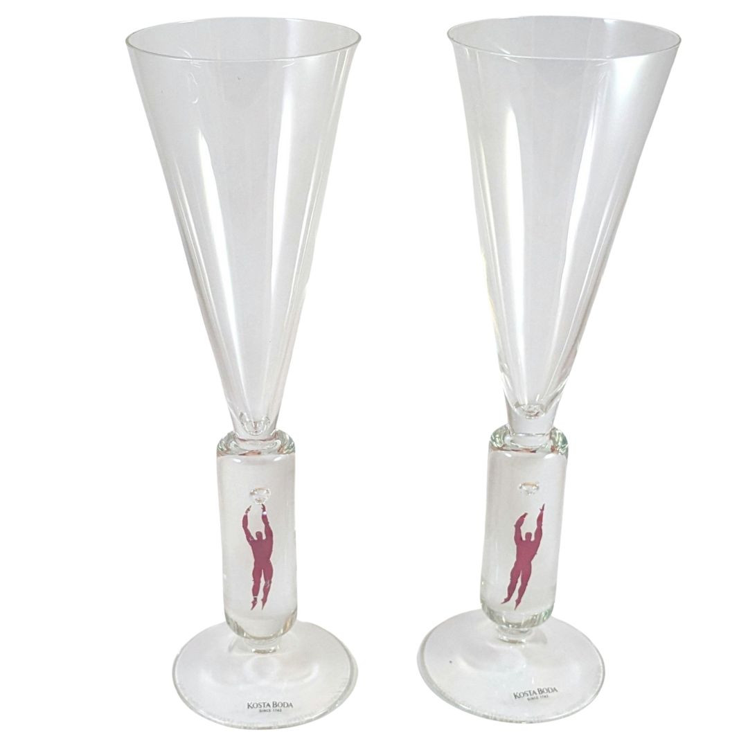 Pair Vintage Kosta Boda Millennium Champagne Flutes Glasses Bertil