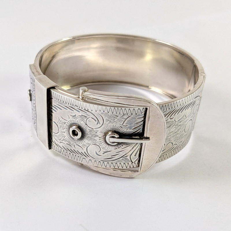 Antique Vintage Sterling Silver Buckle Cuff Bangle Bracelet - In Store