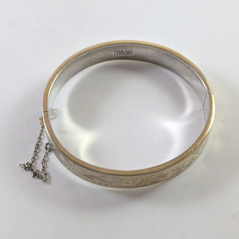 Vintage Gilded Siam Sterling Silver Engraved Cuff bangle - Sold