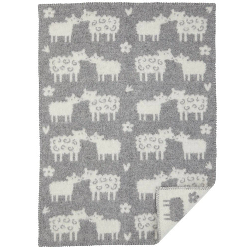 Brand New Klippan Eco Lambs Wool Baby Blanket Baa Grey