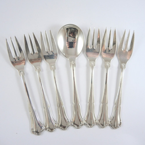 6 Vintage Danish Silver Plate Marie Anne Cake Forks Frigast Gense.