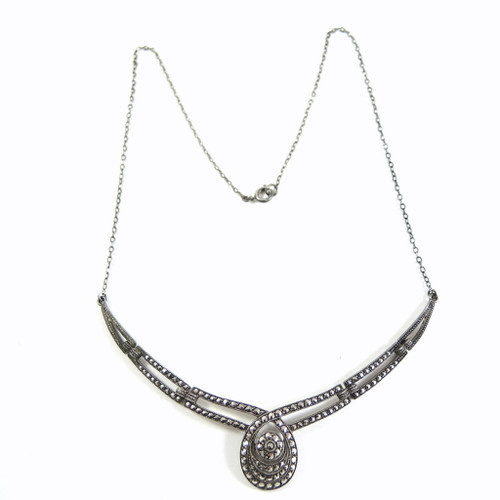 Art Deco Vintage Solid Silver Articulated Marcasite Necklace