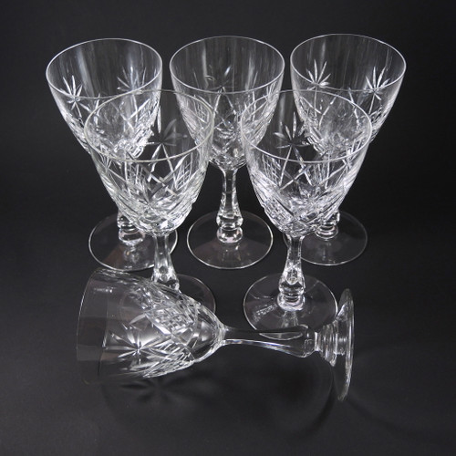 6 Vintage cut crystal Val St Lambert Annette by Holmegaard wine glasses