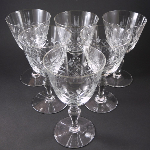 6 Art Deco Vintage Fine Cut Crystal Red Wine glasses 