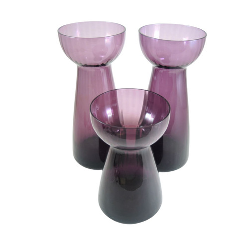 3 Vintage Scandinavian Purple Hyacinth Vases Optically Ribbed