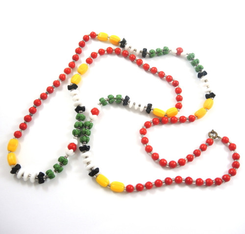 Long 1950's Vintage Czech Multi Coloured Art Glass Fancy Bead Necklace 