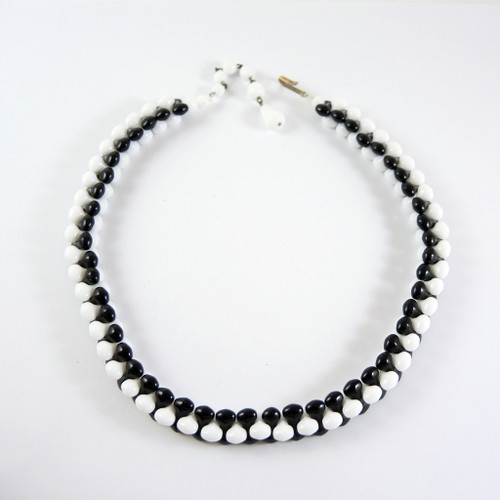 1950's Vintage  West German Black & White Art Glass Necklace 