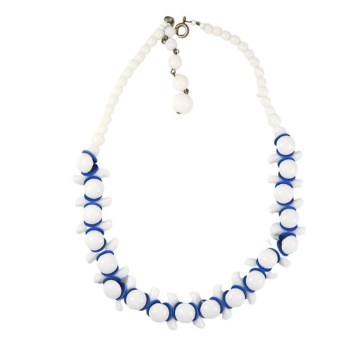 Vintage 1950's Blue & White Fancy Glass Bead Necklace 