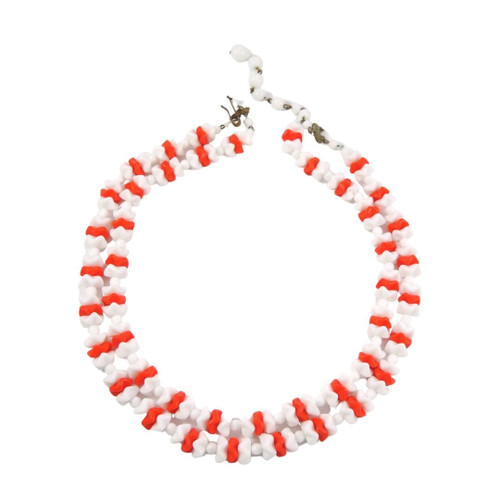 Vintage 1950's Retro Red & White Fancy Glass Bead Double Strand Necklace