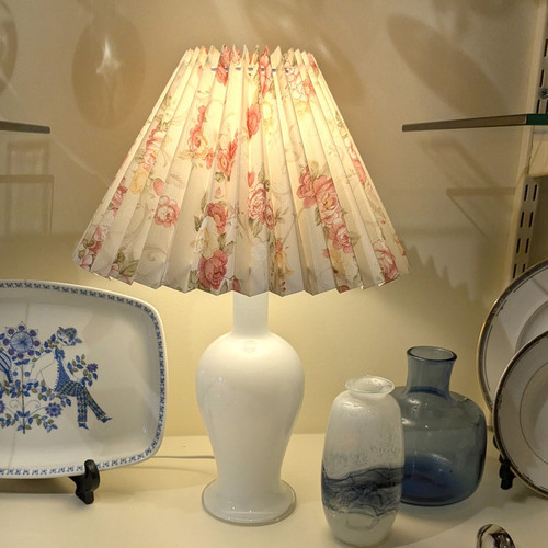 Vintage Danish Royal Copenhagen Holmegaard Art Glass Torino Lamp with Pleated Shade 