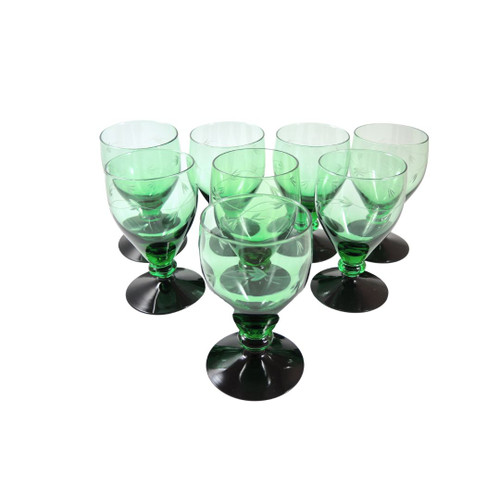8 Vintage Art Deco Holmegaard Black Foot Green Ranke White Wine Glasses