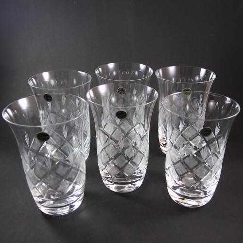 6 Danish Lyngby Vienna Antique Wien Antik Cut Crystal Tumblers Beer Glasses 