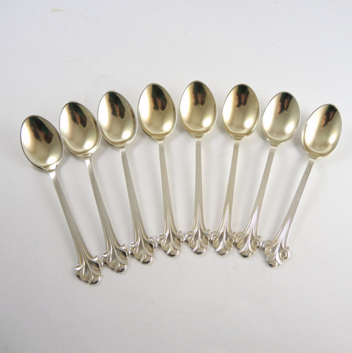8 Antique Danish A Prip Silver Plate Lily Teaspoons