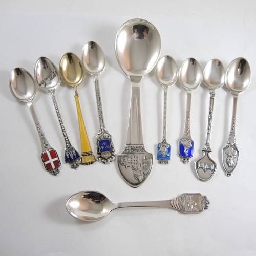 10 Vintage Sterling & Solid Silver Danish & Swedish Enamel Spoons 115.8gms