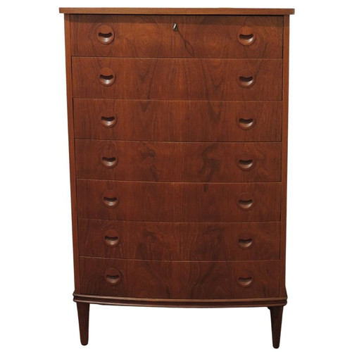 Vintage Danish Modern Bow Fronted Teak Chest of Drawers