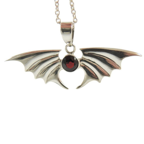 Vintage Sterling Silver Bat Wing Garnet Necklace