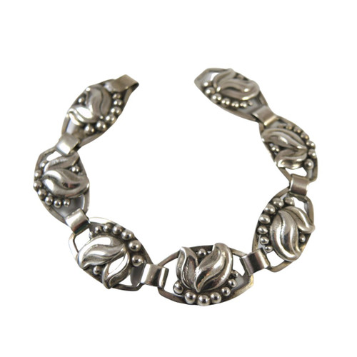 Art Deco Vintage Danish 830S Silver Leaf & Berry Bracelet c1930