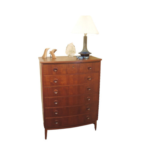  Vintage Danish Modern Bow Fronted Teak Chest of 6 Drawers