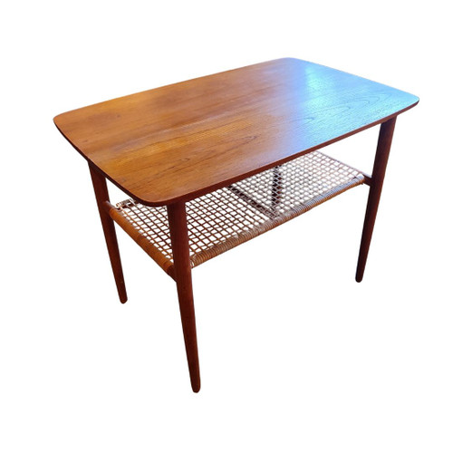 Vintage Danish Teak coffee table with Rattan Magazine Rack & Cigar Legs