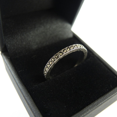 Vintage WW2 Solid Silver Marcasite Wedding Band Ring