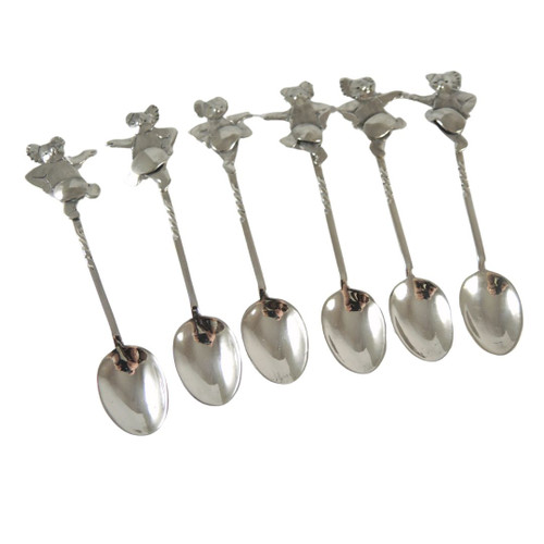  6 Vintage Australian Sterling Silver Dancing Koala Spoons