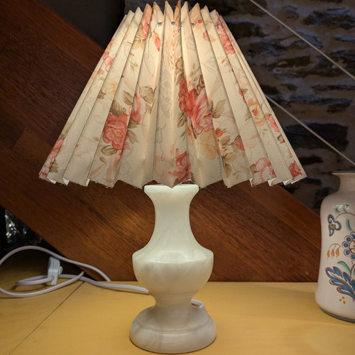 Vintage Small Carved Marble Lamp Choice of Pleated Shade