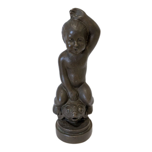 Art Deco Vintage Svend Lindhart Bronze Child Riding Fish Figurine