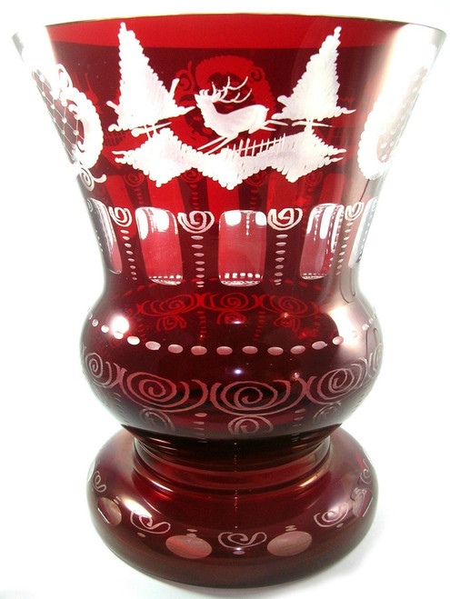 Very Large Vintage Bohemian 'Egermann' Overlay Ruby Red Glass Urn Vase