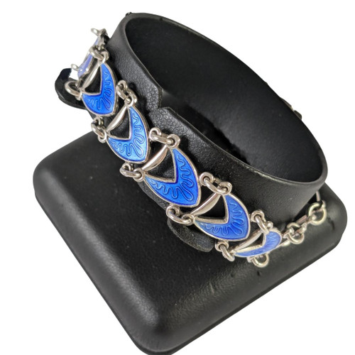 Vintage Danish Sterling Silver Blue Enamel Bracelet Volmer Bahner