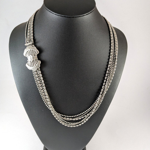 Vintage 6 strand silver necklace with fancy antique clasp