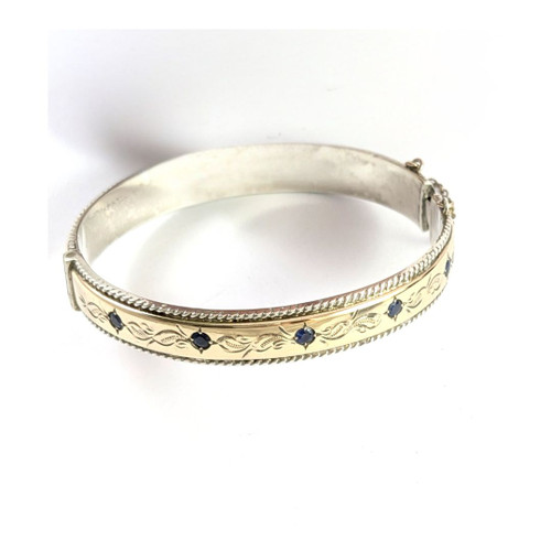  Vintage H & S New Zealand sterling silver, 1/5 9ct gold and sapphire bangle