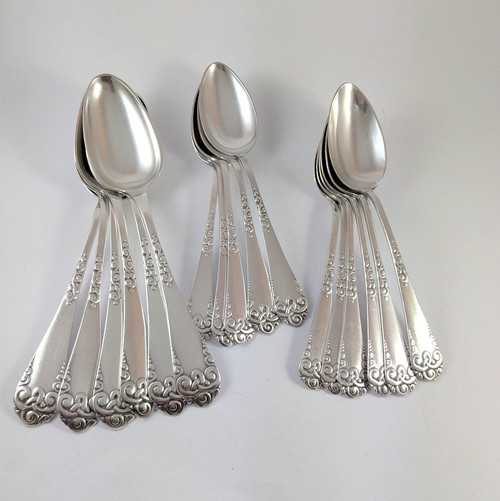  17 Antique Danish Serving & Dessert Spoons Tendril & Vine