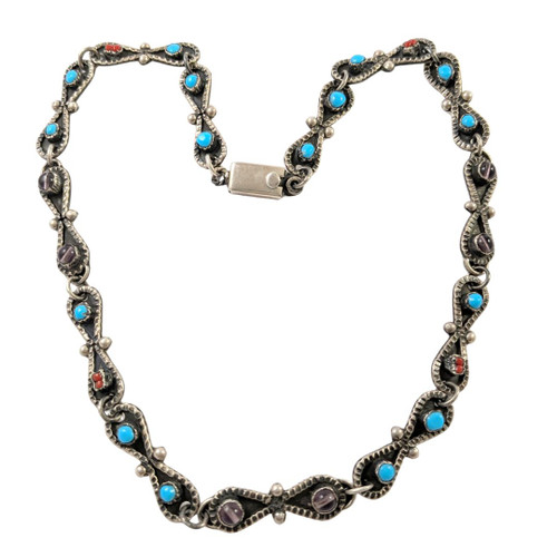 Vintage Mexican Sterling Silver Turquoise and Coral design necklace