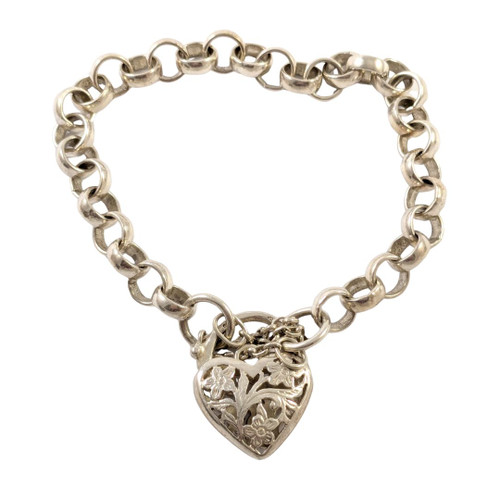 Vintage Large Belcher Link Sterling Silver Bracelet 20mm Heart Clasp Vintage Large Belcher Link Sterling Silver Bracelet 20mm Heart Clasp