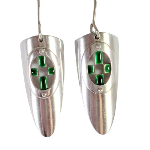 Vintage Sterling Silver Enamel Drop Earrings Signed MCP