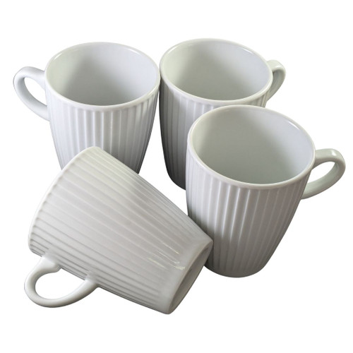4 French White Pillivuyt Plisse Mugs